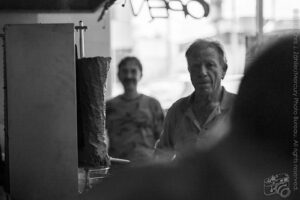 Angelo posing with his knife and steel; unfortunately some bloke stood up and blocked the view just as I opened the shutter — The Greek House