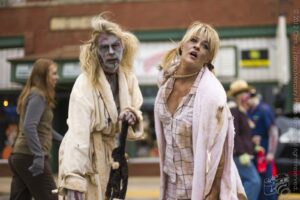 2 Blonde Zombies in Housecoats (I) — Oklahoma’s Premier Zombie Race: Zombie Bolt 5K, Guthrie, Oklahoma