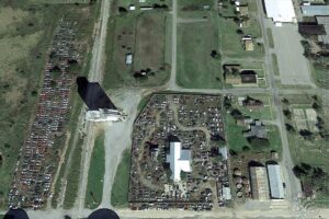 Google Earth view of salvage yards, Roosevelt, Oklahoma