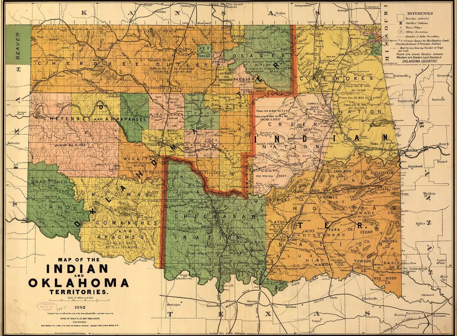 Antique Map of the Indian and Oklahoma Territories