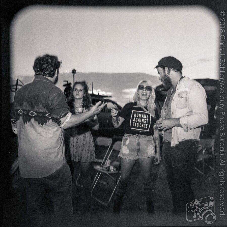 Brad Lauretti, Christina Cavazos, Jaimee Harris, & Gabriel Marshall — Backstage at the 21st Annual Woody Guthrie Festival, 2018