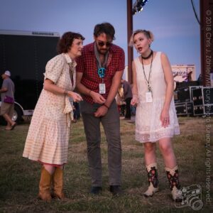 Nellie Marie Clay, Jason Scott, & Ken Pomeroy Rehearsing (I) — Backstage at the 21st Annual Woody Guthrie Festival, 2018