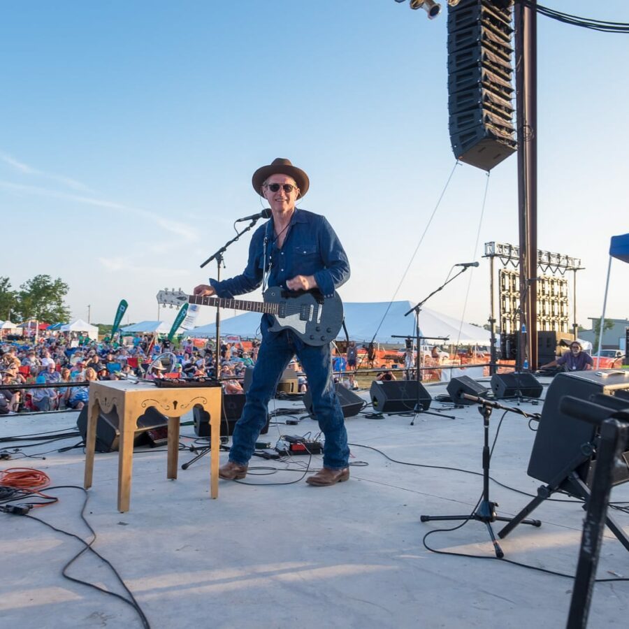 Sam Busts Me Sneaking an Upstage Shot — 21st Annual Woody Guthrie Festival, 2018