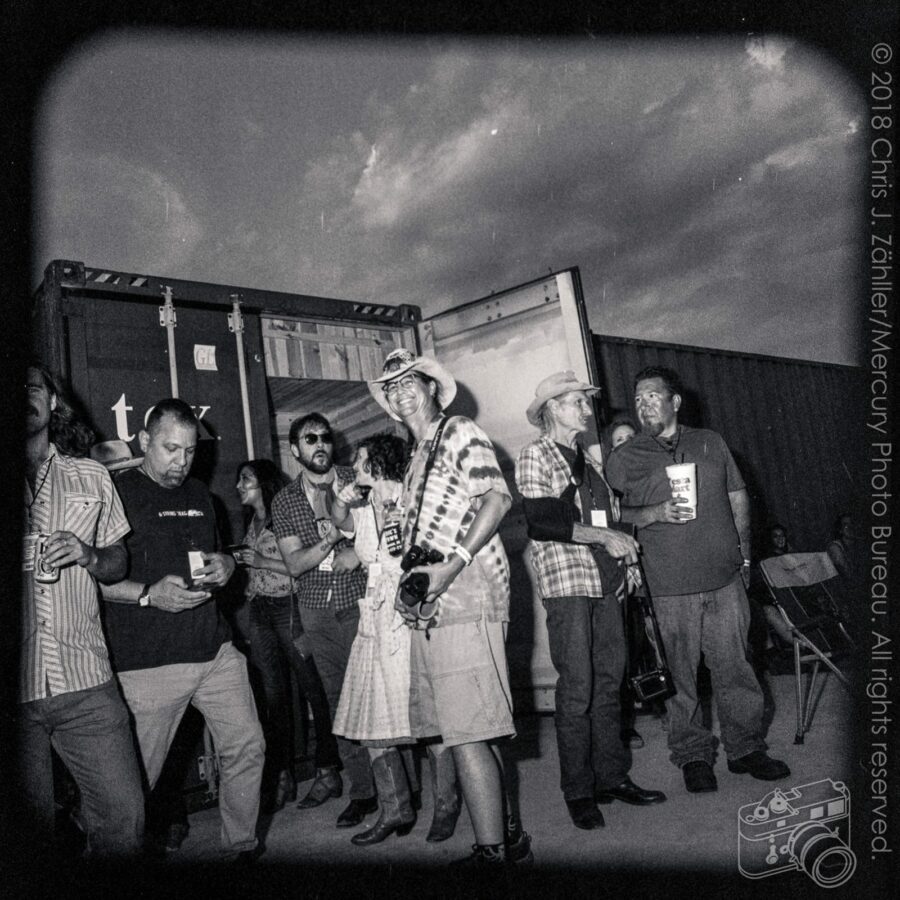 Roberto Morales, Angelica Baca, Jason Scott, Nellie Marie Clay, Guy V. Zähller, Butch Hancock, & Jeff Hill — Backstage at the 21st Annual Woody Guthrie Festival, 2018