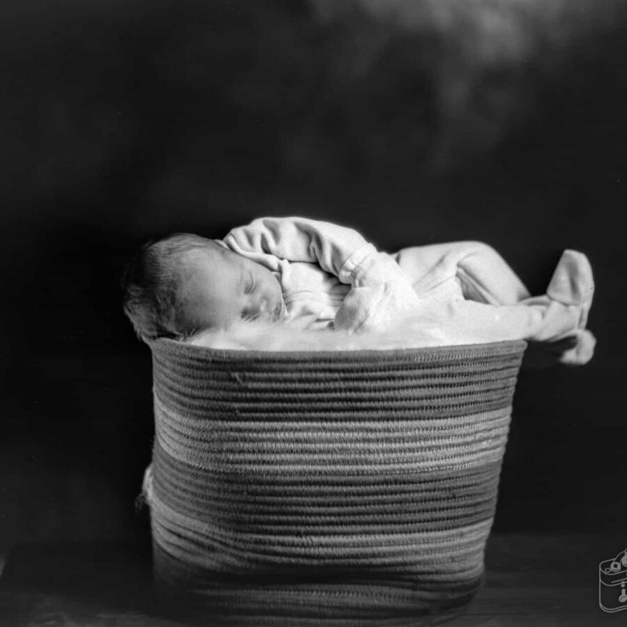 Jazz Marie Goad (Basket, Monochrome) — Newborn Portrait at 2 Weeks Old