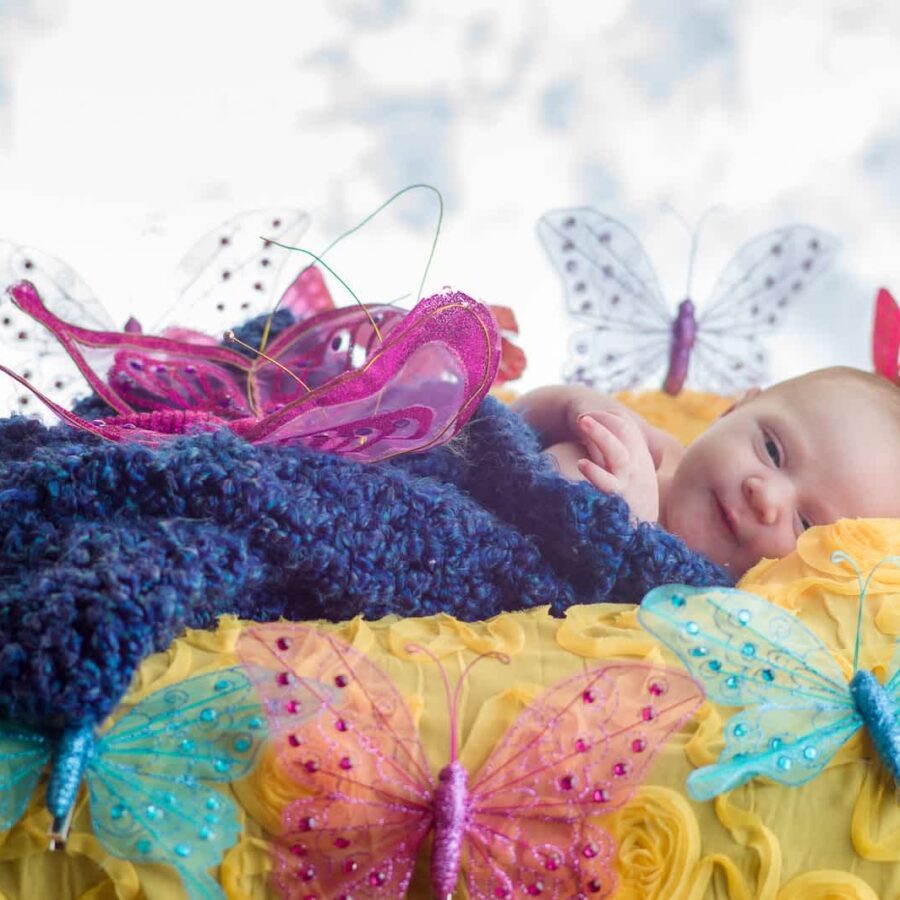 Jazz Marie Goad with Butterflies (iI) — Newborn Portrait at 2 Weeks Old
