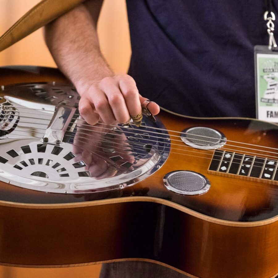 Cole’s Resonator Guitar (Detail) — 21st Annual Woody Guthrie Festival, 2018