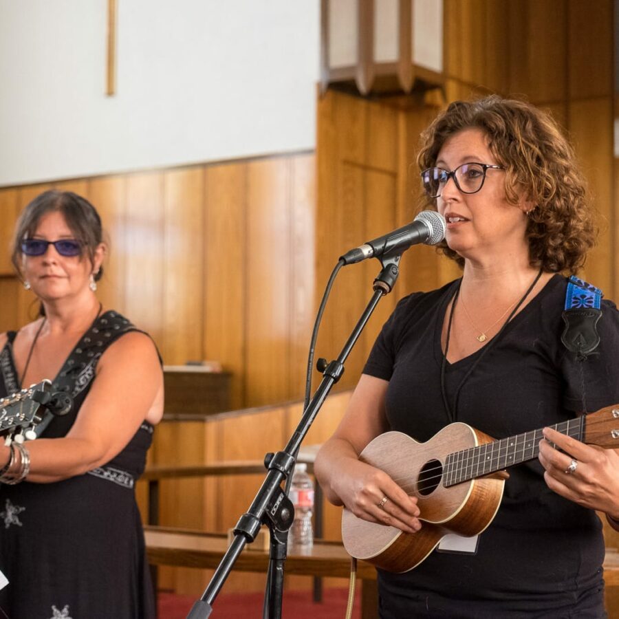 Cathy Sings While Cole & Annie Look On — 21st Annual Woody Guthrie Festival, 2018