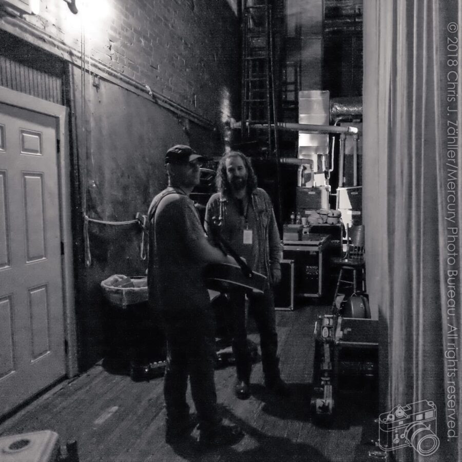 Jared Tyler & Chris Buhalis — Backstage at the Crystal Theatre, 21st Annual Woody Guthrie Festival, 2018