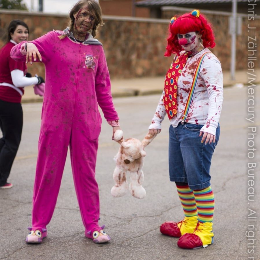 Girl, Bear, & Clown (II) — Oklahoma’s Premier Zombie Race: Zombie Bolt 5K, Guthrie, Oklahoma