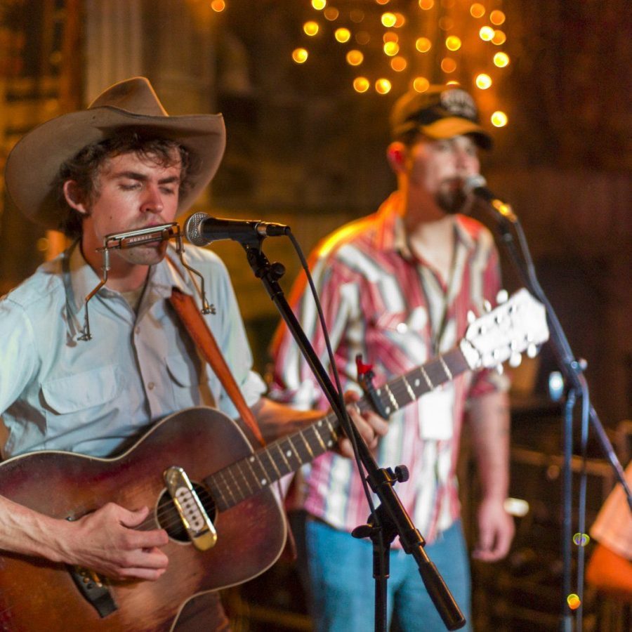 Sam, Riley, & Special Guest Douglas Francisco (I) — Sam Doores + Riley Downing & the Tumbleweeds at the Brick Café, Woody Guthrie Folk Festival 16