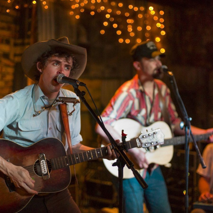 Sam, Riley, & Special Guest Douglas Francisco (II) — Sam Doores + Riley Downing & the Tumbleweeds at the Brick Café, Woody Guthrie Folk Festival 16