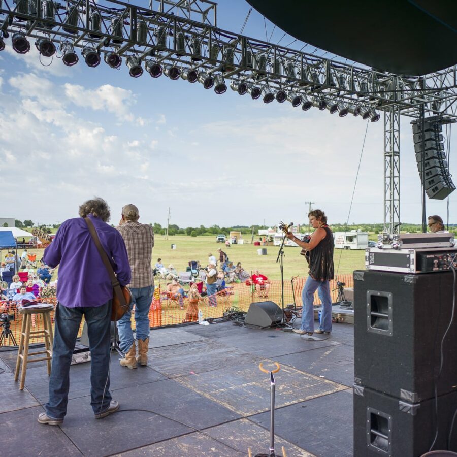 Lori Holyfield & Oklahoma Geniuses upstage view — 17th Annual Woody Guthrie Folk Festival, 2014