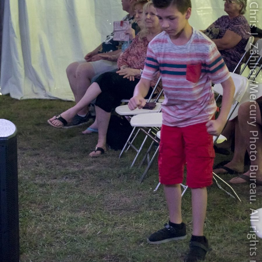 Kaden (Dancing Kid in Audience). Kaden is D. J. Burrup's grandson. — 22nd Annual Woody Guthrie Festival, 2019